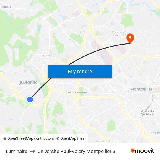 Luminaire to Université Paul-Valéry Montpellier 3 map
