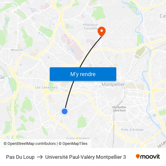 Pas Du Loup to Université Paul-Valéry Montpellier 3 map