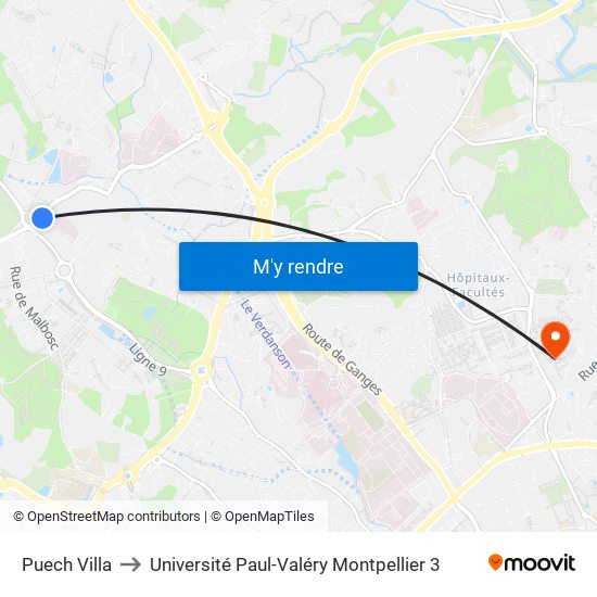 Puech Villa to Université Paul-Valéry Montpellier 3 map