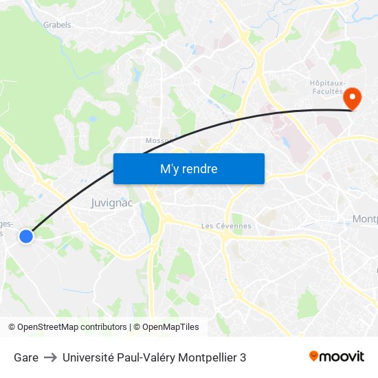 Gare to Université Paul-Valéry Montpellier 3 map