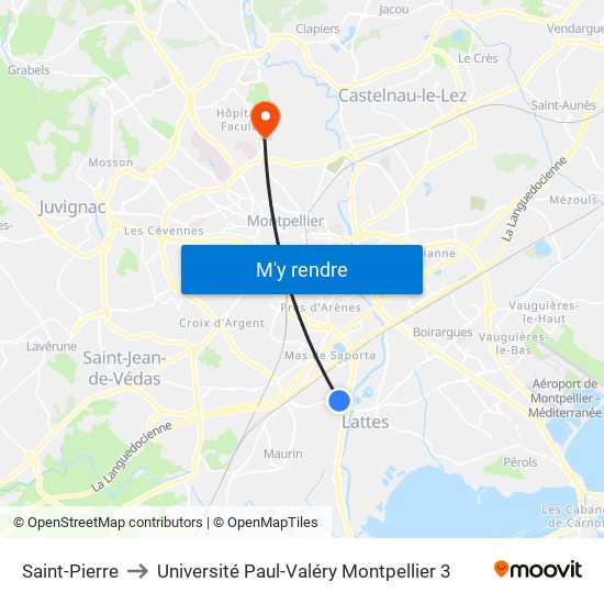 Saint-Pierre to Université Paul-Valéry Montpellier 3 map