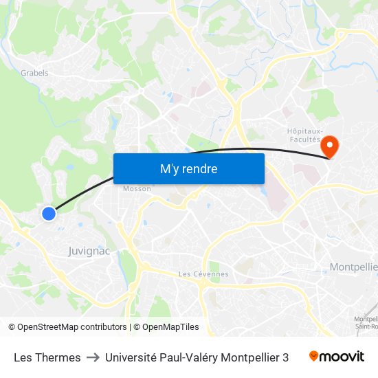 Les Thermes to Université Paul-Valéry Montpellier 3 map