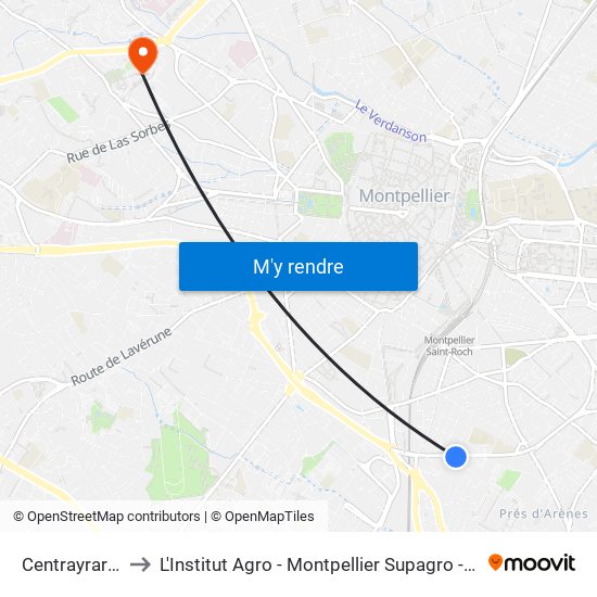 Centrayrargues to L'Institut Agro - Montpellier Supagro - Montpellier map