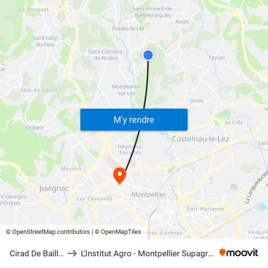 Cirad De Baillarguet to L'Institut Agro - Montpellier Supagro - Montpellier map