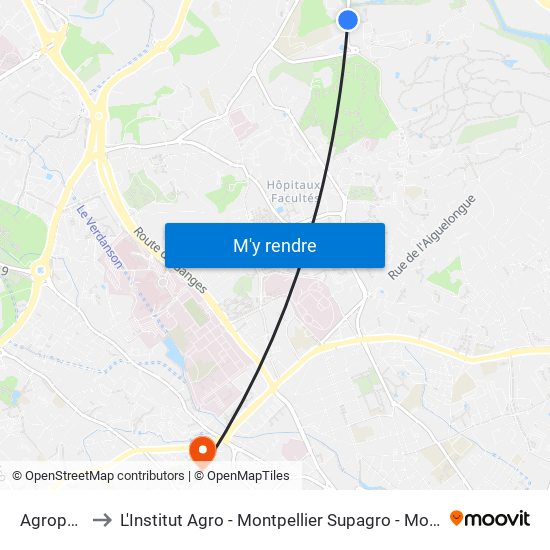 Agropolis to L'Institut Agro - Montpellier Supagro - Montpellier map