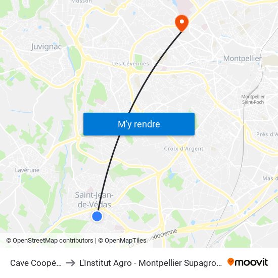 Cave Coopérative to L'Institut Agro - Montpellier Supagro - Montpellier map