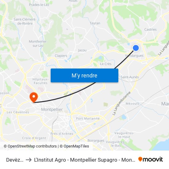 Devèzes to L'Institut Agro - Montpellier Supagro - Montpellier map