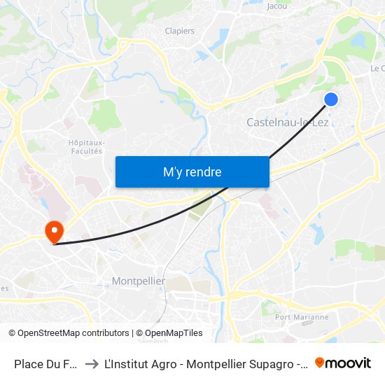 Place Du Forum to L'Institut Agro - Montpellier Supagro - Montpellier map