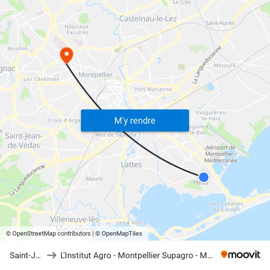 Saint-Jean to L'Institut Agro - Montpellier Supagro - Montpellier map