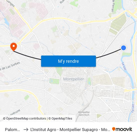 Palombes to L'Institut Agro - Montpellier Supagro - Montpellier map