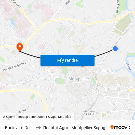 Boulevard Des Sports to L'Institut Agro - Montpellier Supagro - Montpellier map