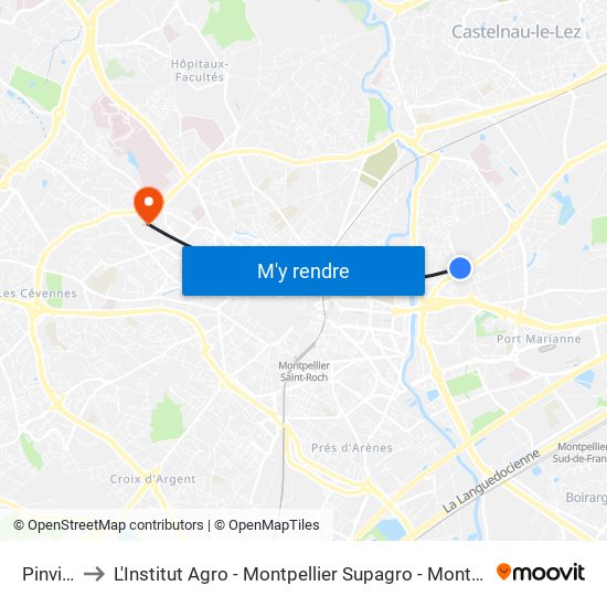 Pinville to L'Institut Agro - Montpellier Supagro - Montpellier map