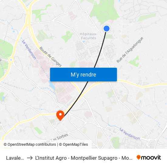 Lavalette to L'Institut Agro - Montpellier Supagro - Montpellier map