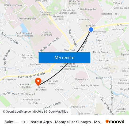 Saint-Éloi to L'Institut Agro - Montpellier Supagro - Montpellier map