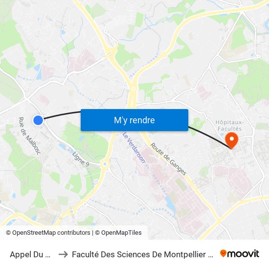 Appel Du 18 Juin to Faculté Des Sciences De Montpellier (Campus Triolet) map