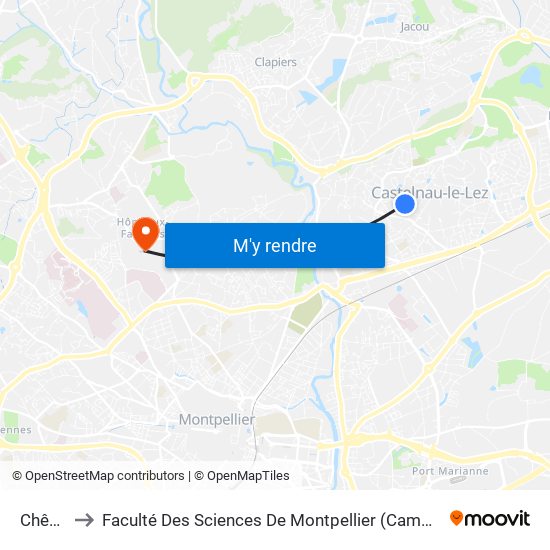 Chênes to Faculté Des Sciences De Montpellier (Campus Triolet) map