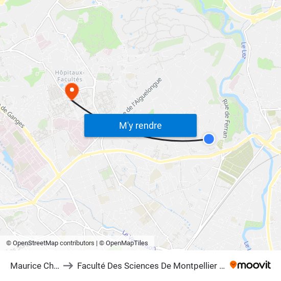 Maurice Chevalier to Faculté Des Sciences De Montpellier (Campus Triolet) map