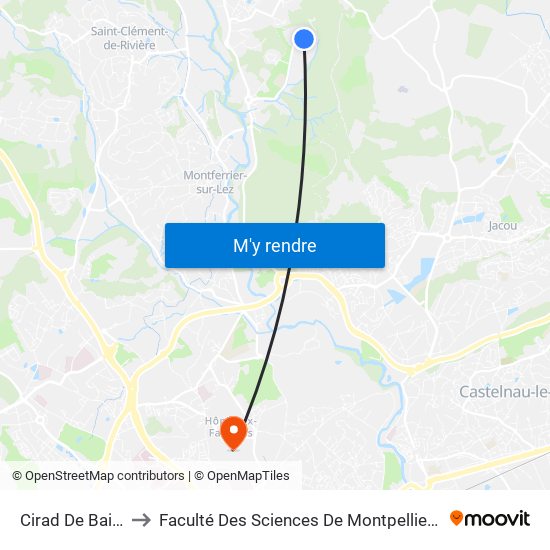 Cirad De Baillarguet to Faculté Des Sciences De Montpellier (Campus Triolet) map