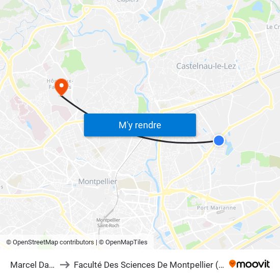 Marcel Dassault to Faculté Des Sciences De Montpellier (Campus Triolet) map