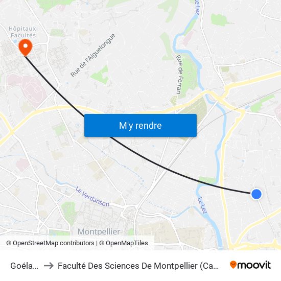 Goélands to Faculté Des Sciences De Montpellier (Campus Triolet) map
