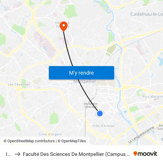 Iris to Faculté Des Sciences De Montpellier (Campus Triolet) map