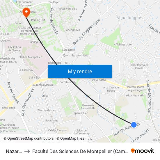 Nazareth to Faculté Des Sciences De Montpellier (Campus Triolet) map