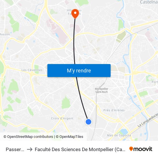 Passerines to Faculté Des Sciences De Montpellier (Campus Triolet) map