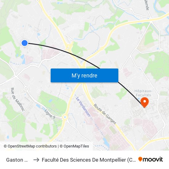 Gaston Planté to Faculté Des Sciences De Montpellier (Campus Triolet) map