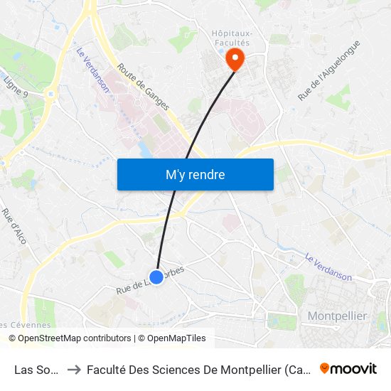 Las Sorbes to Faculté Des Sciences De Montpellier (Campus Triolet) map