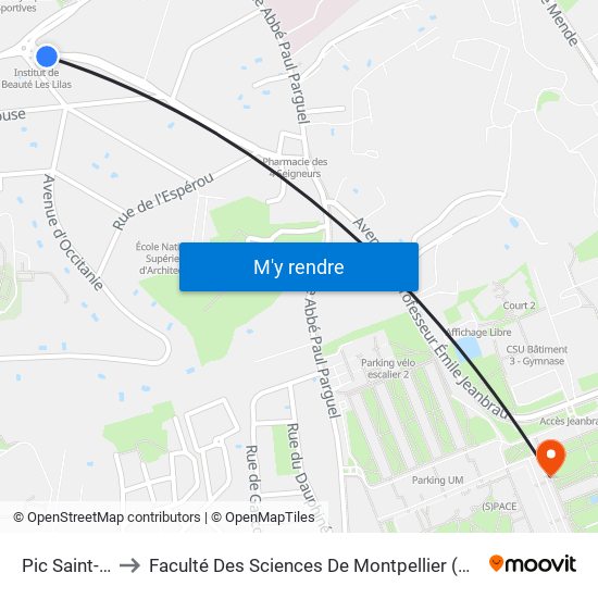 Pic Saint-Loup to Faculté Des Sciences De Montpellier (Campus Triolet) map