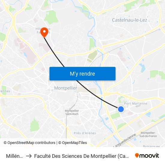 Millénaire to Faculté Des Sciences De Montpellier (Campus Triolet) map