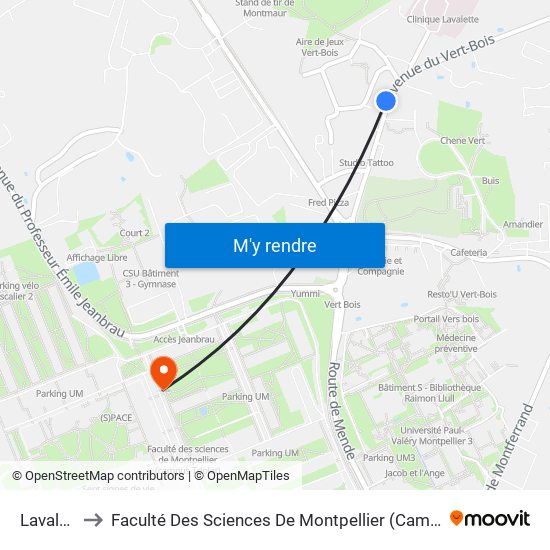 Lavalette to Faculté Des Sciences De Montpellier (Campus Triolet) map