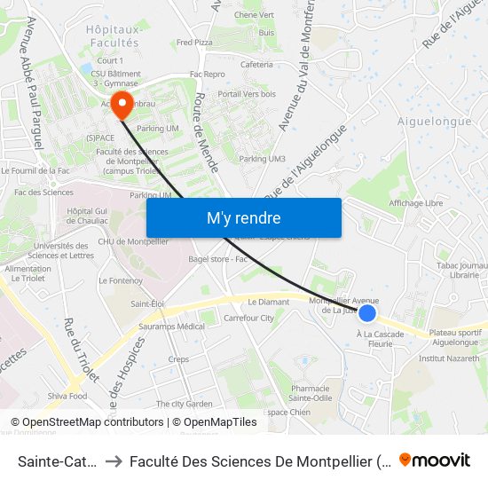 Sainte-Catherine to Faculté Des Sciences De Montpellier (Campus Triolet) map