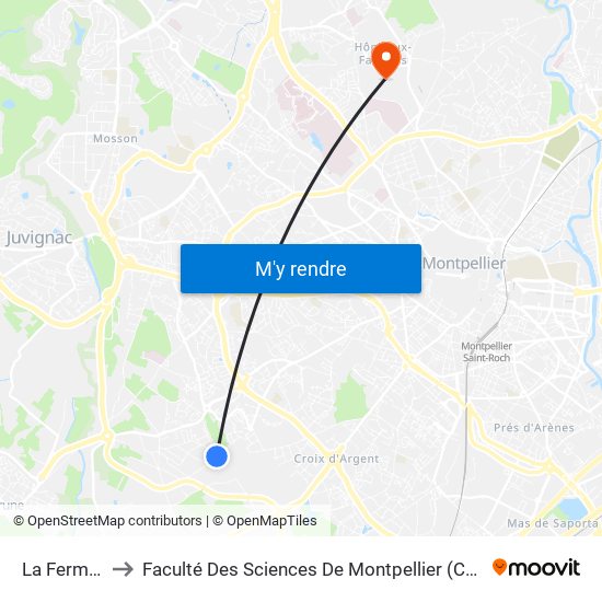 La Fermaude to Faculté Des Sciences De Montpellier (Campus Triolet) map