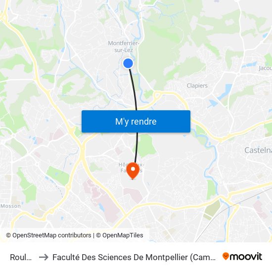 Roularel to Faculté Des Sciences De Montpellier (Campus Triolet) map