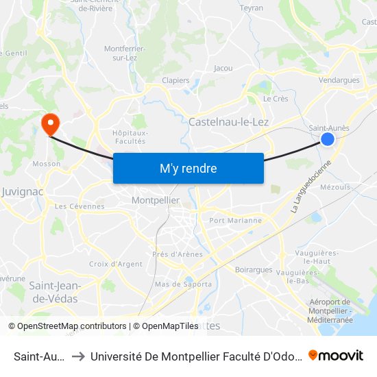 Saint-Aunès to Université De Montpellier Faculté D'Odontologie map