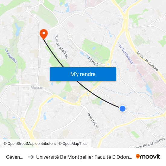 Cévennes to Université De Montpellier Faculté D'Odontologie map