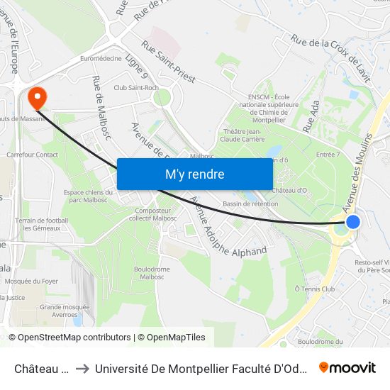Château D'Ô to Université De Montpellier Faculté D'Odontologie map