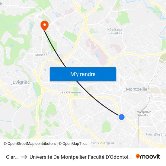 Claret to Université De Montpellier Faculté D'Odontologie map