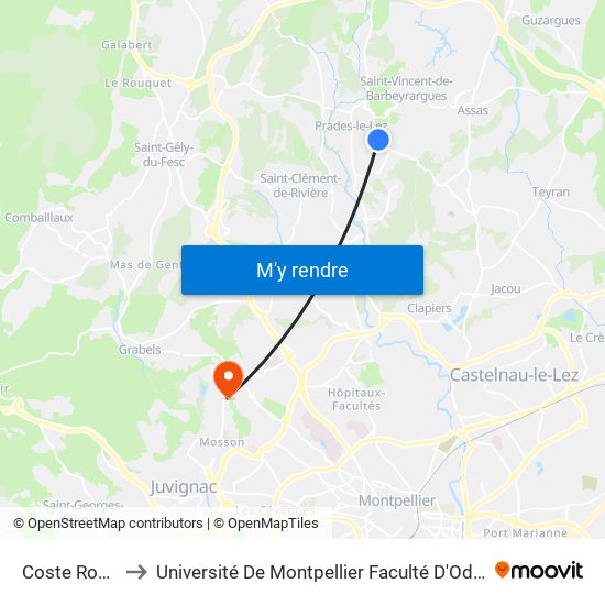 Coste Rousse to Université De Montpellier Faculté D'Odontologie map