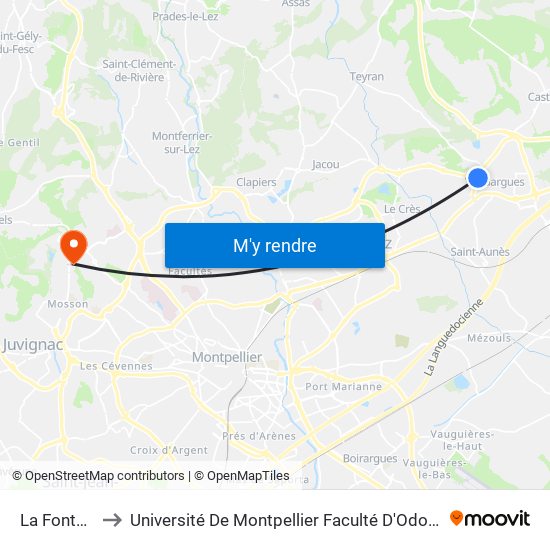 La Fontaine to Université De Montpellier Faculté D'Odontologie map