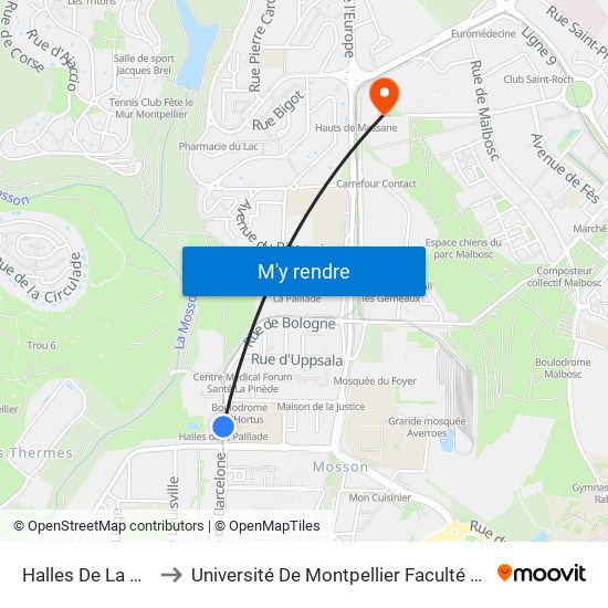 Halles De La Paillade to Université De Montpellier Faculté D'Odontologie map