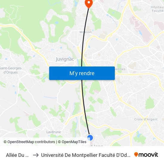 Allée Du Bois to Université De Montpellier Faculté D'Odontologie map