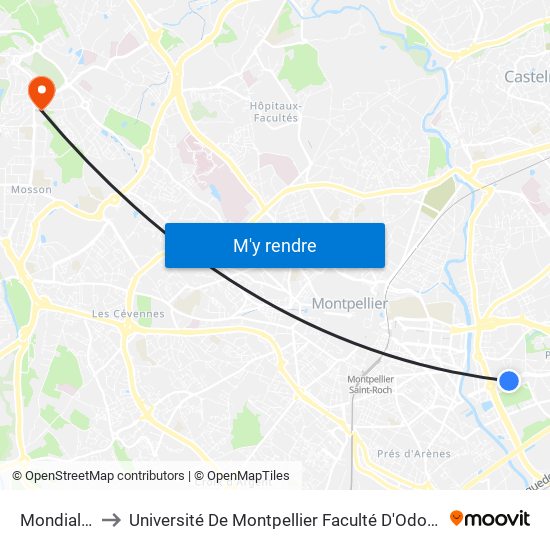 Mondial 98 to Université De Montpellier Faculté D'Odontologie map