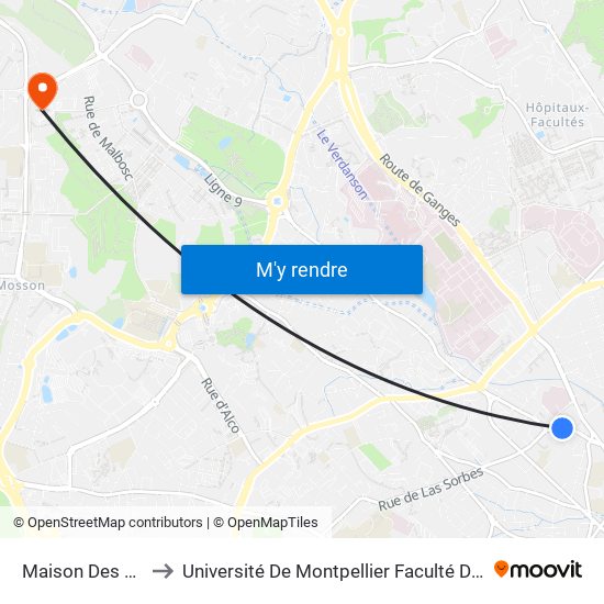 Maison Des Sports to Université De Montpellier Faculté D'Odontologie map