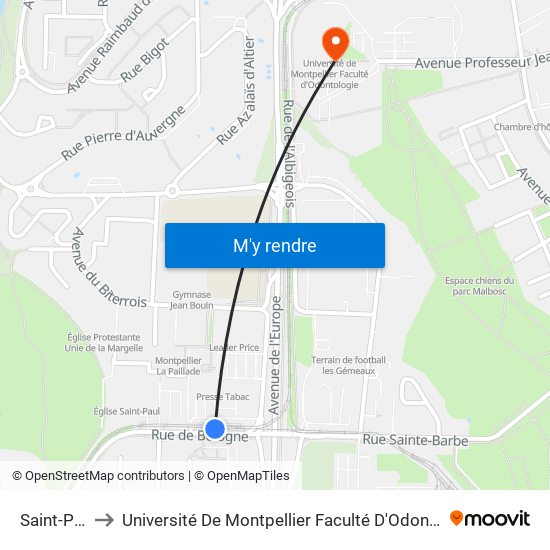 Saint-Paul to Université De Montpellier Faculté D'Odontologie map