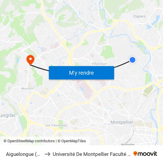 Aiguelongue (Jussieu) to Université De Montpellier Faculté D'Odontologie map