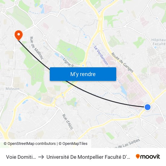 Voie Domitienne to Université De Montpellier Faculté D'Odontologie map