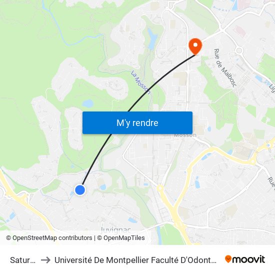 Saturne to Université De Montpellier Faculté D'Odontologie map
