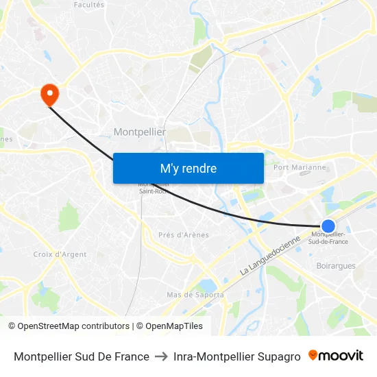 Montpellier Sud De France to Inra-Montpellier Supagro map